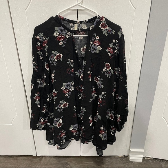 Free People Black Floral Swing Tunic Long SleeveDress - Picture 5 of 13